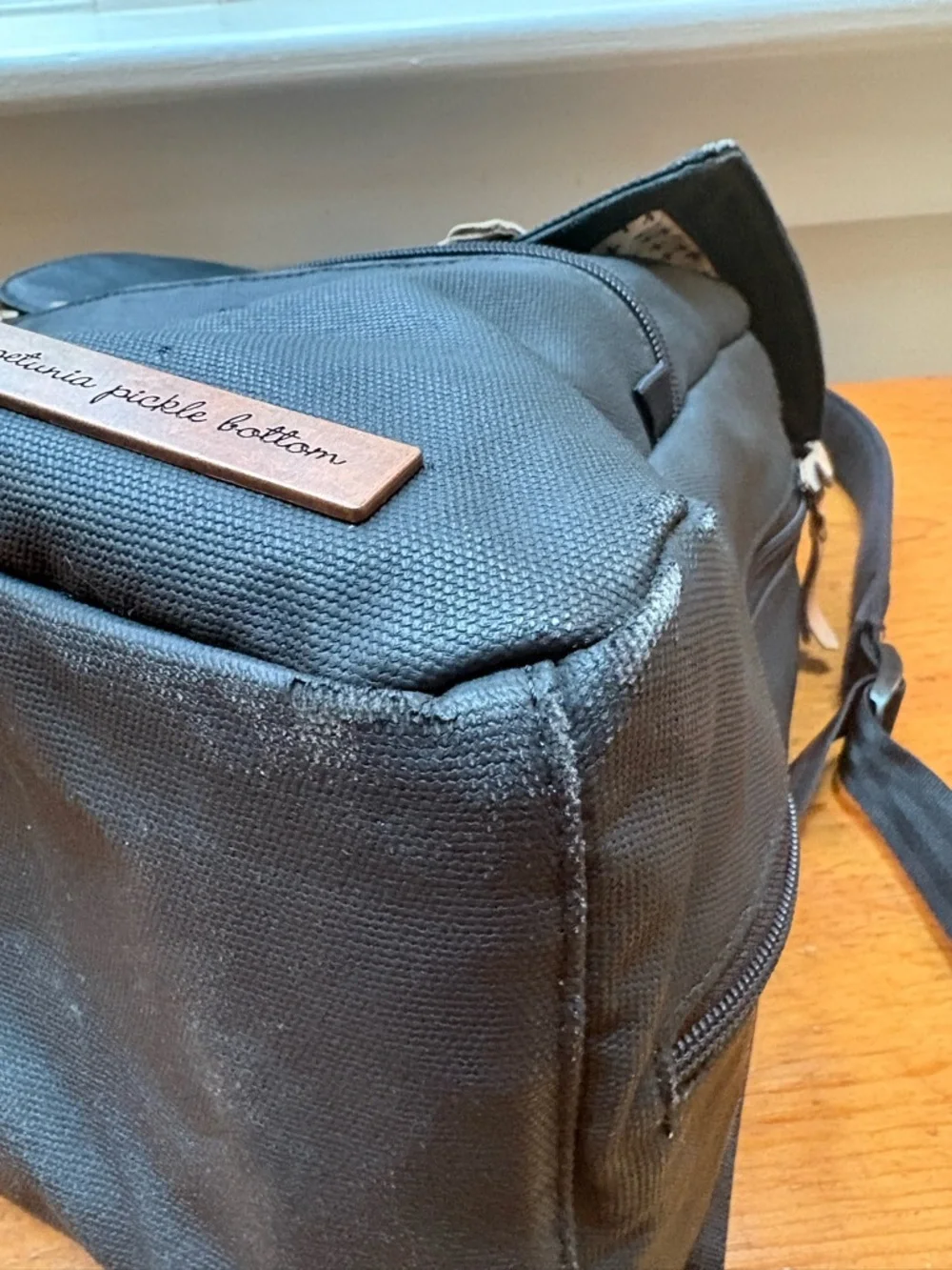 Petunia Pickle Bottom Black Backpack with Tan Accents